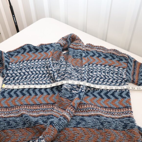 Free People Women's Iona Wrap Knit Cardigan Aztec Print Size Large Blue Brown - Picture 6 of 7